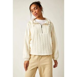 Free People Movement Half Zip Ivory Shimmer Warm Pullover Hooded Sweater XS